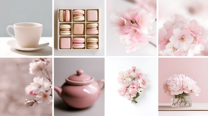 Spring Floral Pastel Colors Moodboard, horizontal