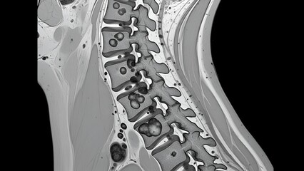 Radiological Exploration: Sagittal MRI Scan Displaying Vertebral Metastasis with Black Backdrop