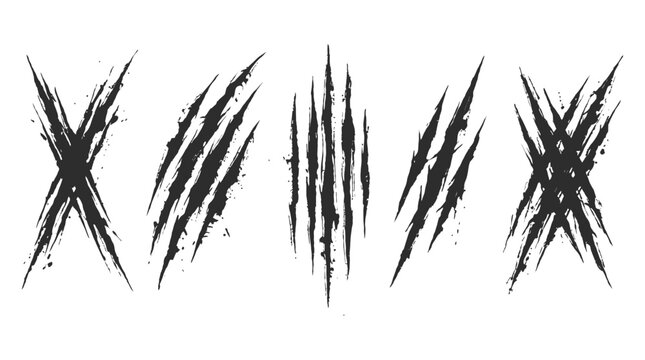Scary animal or monster claw scratch marks vector set for horror design