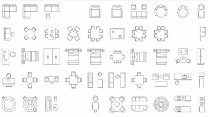 Furniture Outline Top View Icons Set Thin Line Floor Plan Symbols for Interior Design