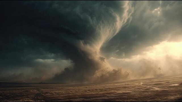 Large tornado storm typhoon over a large field