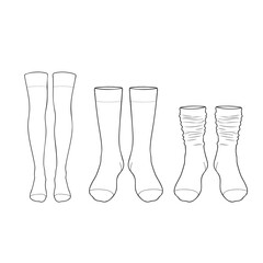 Socks and Stockings Technical Flat Sketch Set for Fashion Design