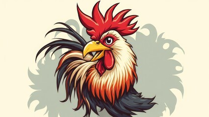 Fototapeta premium Vibrant Rooster Illustration with Detailed Plumage and Energetic Expression.
