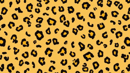Seamless Leopard Print Pattern on Yellow Background, Animalistic Design.