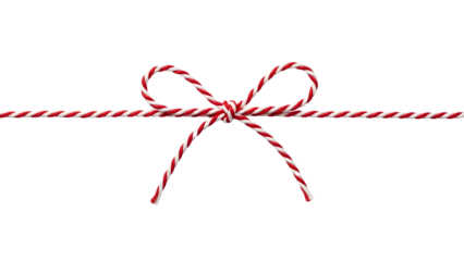 Festive Red and White Striped String Bow Tied on Black Background