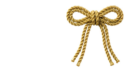 Luxurious Golden Braided Rope Bow Isolated on Black Background.