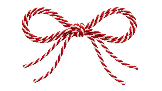 Festive Red and White Twisted Rope Bow Isolated on Black for Holiday Design