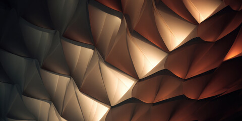 Obraz premium Dynamic architectural surface with geometric paper-like folds and warm light.