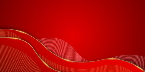 Luxury red and gold wave background with elegant flowing lines for Chinese New Year theme, premium gift card, and festive celebration design