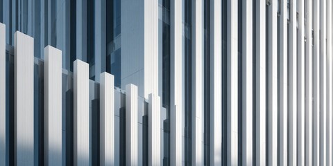 Obraz premium Contemporary building facade with rhythmic white vertical fins and blue glass.