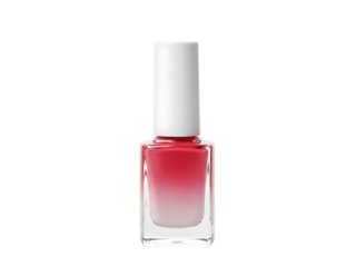 Bottle of pink nail polish on white background