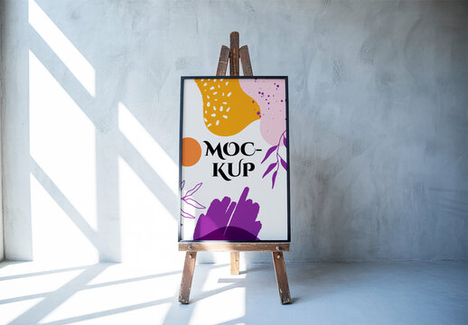 Poster Mockup on Wooden Easel Stand