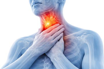 Human neck pain with highlighted cervical spine inflammation medical anatomy illustration x ray view realistic isolated on white background