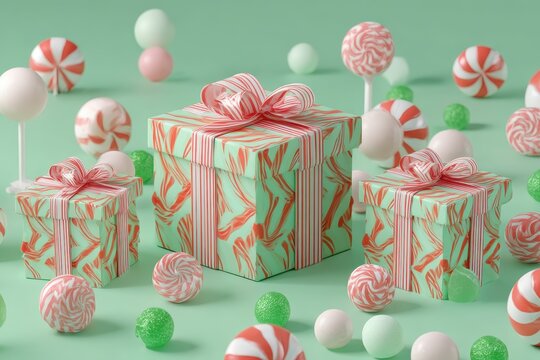 A group of candy - filled boxes with candy - covered candis