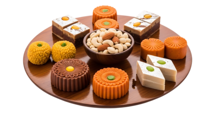 Assorted sweets and nuts on a wooden platter