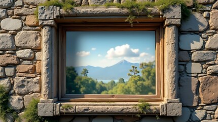wooden window in the mountains