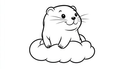 Cute cartoon mole on a cloud, kid's coloring page, whimsical, adorable