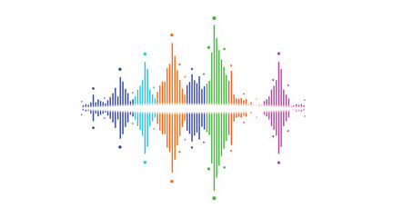 Vibrant sound wave visualization with multiple colored audio spectrums, ideal for technology and music themes.