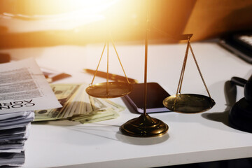 Businesswoman and Male lawyer or judge consult and conference having team meeting with client at law firm in office, Law and Legal services concept