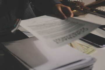 Businesswoman and Male lawyer or judge consult and conference having team meeting with client at law firm in office, Law and Legal services concept