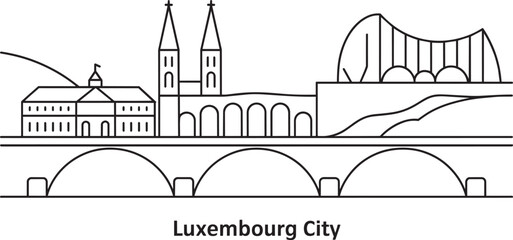 Luxembourg city skyline outline with bridges and famous buildings