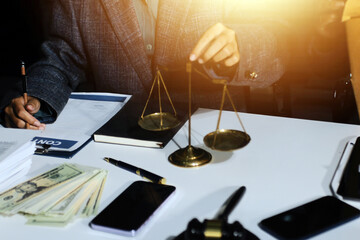 Businesswoman and Male lawyer or judge consult and conference having team meeting with client at law firm in office, Law and Legal services concept