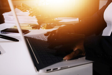 Businesswoman and Male lawyer or judge consult and conference having team meeting with client at law firm in office, Law and Legal services concept