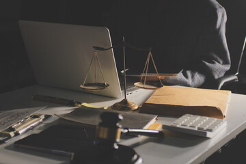 Businesswoman and Male lawyer or judge consult and conference having team meeting with client at law firm in office, Law and Legal services concept