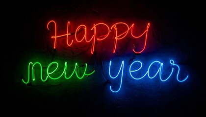 Neon cursive Happy new year text