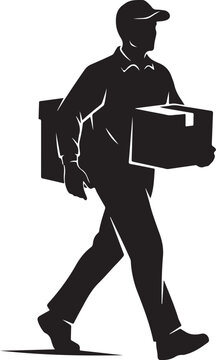 Delivery man carrying box walking