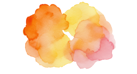 translucent orange, yellow, and rose pink watercolor pigments forming a fluid, amorphous gradient on lightly textured archival paper with high-key lighting. concept for abstract background art