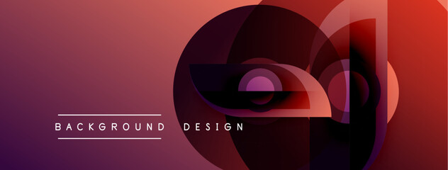Abstract geometric shapes overlap. Gradient colorspurple, red, marooncreate dynamic visual effect. Text reads background design.