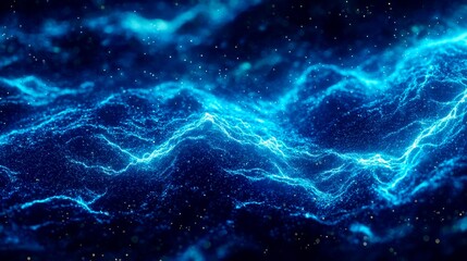 Fototapeta premium Abstract blue waves with glowing lights create a dynamic and energetic atmosphere in a cosmic themed background for various design uses