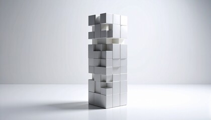 Abstract white cube tower on light background