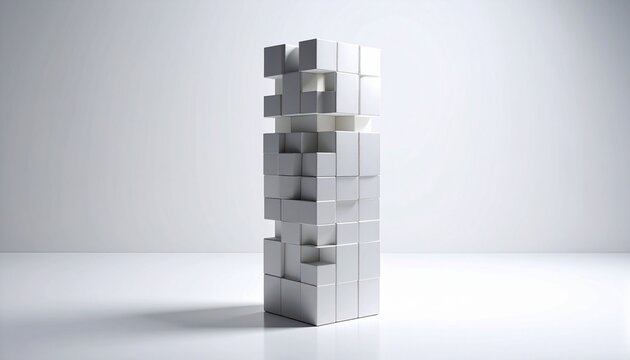 Abstract white cube tower on light background