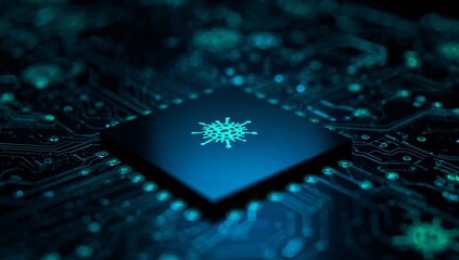 Microchip Technology with Vibrant Blue Circuit Patterns and Design