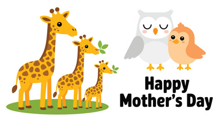 Obraz premium Adorable cartoon animal families including giraffes and birds celebrating Mothers Day