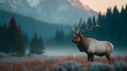 Majestic elk grazing misty meadow dawn wallpapers
