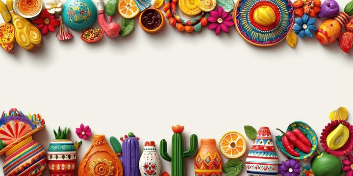 Vibrant Mexican cultural elements border a blank white space