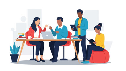 Diverse business team collaborating on a project, engaging in a productive office meeting, and brainstorming innovative ideas together in a modern workspace environment