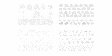 Abstract arrangement of gray and white shapes resembling clouds or floral designs