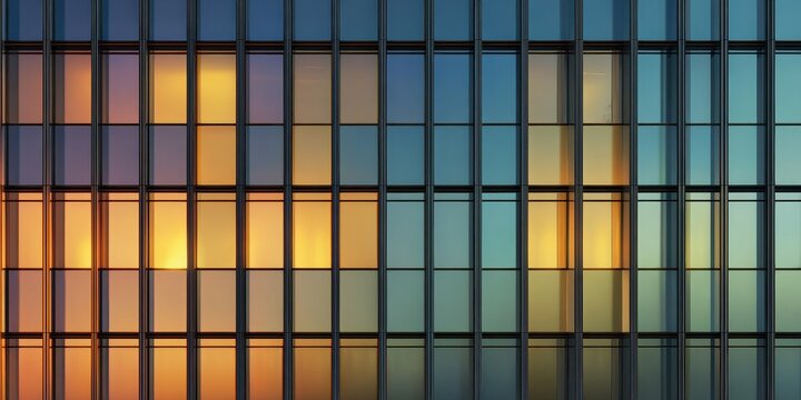 Geometric Grid Pattern of a Modern Glass Building Facade