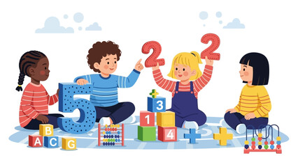 Obraz premium Children Learning Numbers and Counting with Colorful Educational Toys