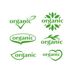 Set 100% Natural and organic Product. Icon Circle Sign. Healthy Food Emblem. Organic food Badge. green