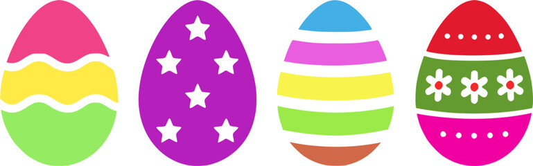 Obraz premium 4 Easter egg illustration icons, colorful, transparent background
