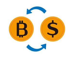 Fototapeta premium ドルとビットコインのイラスト 仮装通貨 お金