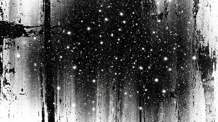High-Contrast Black and White Abstract Texture with Scattered Bright Dots and And Vertical Streaks