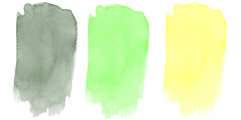 Three distinct green watercolor brushstrokes dark to vibrant on black Artistic gradient palette sample natural texture