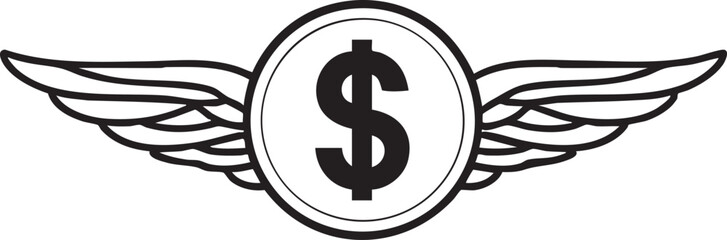 Obraz premium Flying money vector: dollar sign with wings illustration eps silhouette