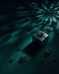 A box with a bow on it surrounded by many stars